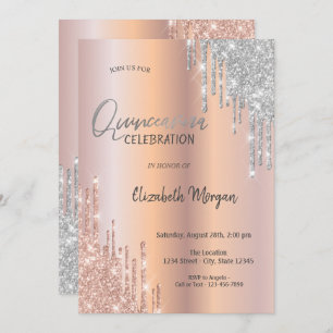 Invitation Rose Gold Parties scintillant d'argent  Quinceañer
