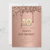 Invitation Rose Gold Parties scintillant Drip Girl Girly 10e (Devant)