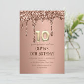 Invitation Rose Gold Parties scintillant Drip Girl Girly 10e (Debout devant)