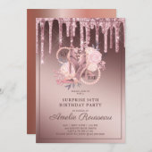Invitation Rose Gold Parties scintillant Drips 50e anniversai (Devant / Derrière)