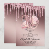 Invitation Rose Gold Parties scintillant Drips 50e anniversai (Devant / Derrière)