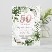 Invitation Rose Gold Parties scintillant Drips Feuille 50e an (Debout devant)
