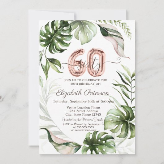Invitation Rose Gold Parties scintillant Drips Feuille 60e an (Devant)