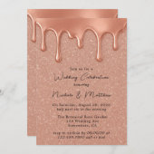 Invitation Rose Gold Parties scintillant & Drips Mariage Célé (Devant / Derrière)