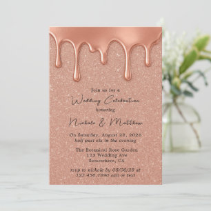 Invitation Rose Gold Parties scintillant & Drips Mariage Célé