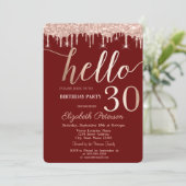 Invitation Rose Gold Parties scintillant Drips Red 30th Birth (Debout devant)