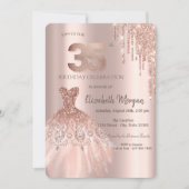 Invitation Rose Gold Parties scintillant Drips robe 35e anniv (Devant)