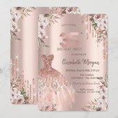 Invitation Rose Gold Parties scintillant Drips robe Floral 35 (Devant / Derrière)
