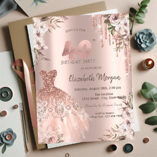 Invitation Rose Gold Parties scintillant Drips robe Floral 40