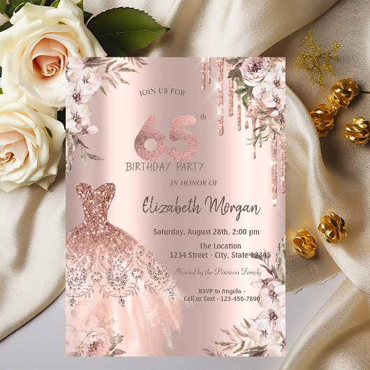 Invitation Rose Gold Parties scintillant Drips robe Floral 65