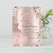 Invitation Rose Gold Parties scintillant Drips robe Floral 75 (Debout devant)