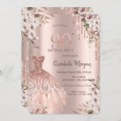 Invitation Rose Gold Parties scintillant Drips robe Floral 90 (Devant / Derrière)