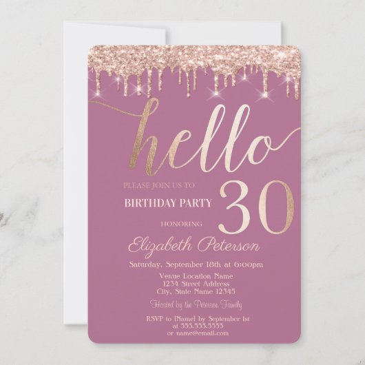 Invitation Rose Gold Parties scintillant Drips rose 30e fête  (Devant)