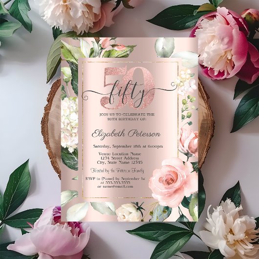 Invitation Rose Gold Parties scintillant Drips Rose 50e anniv