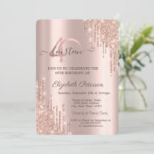 Invitation Rose Gold Parties scintillant Drips Rose Gold 40e (Debout devant)