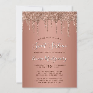 Invitation Rose Gold Parties scintillant Drips Sweet 16 Anniv