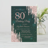 Invitation Rose Gold Parties scintillant Drips Vert 80e anniv (Debout devant)