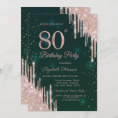 Invitation Rose Gold Parties scintillant Drips Vert 80e anniv (Devant / Derrière)