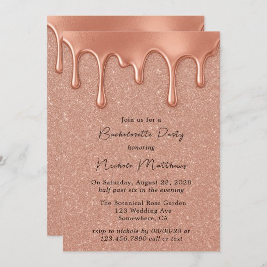 Invitation Rose Gold Parties scintillant & Drives Bachelorett (Devant / Derrière)