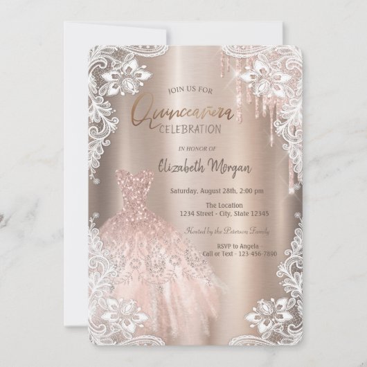 Invitation Rose Gold Parties scintillant Drives Dress Lace Qu (Devant)
