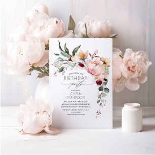 Invitation Rose Gold Parties scintillant Élégant Floral Anniv