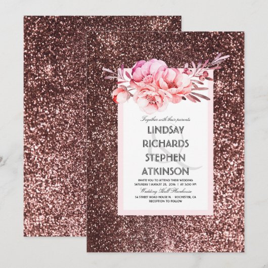 Invitation Rose Gold Parties scintillant Fabulous Chic Vintag (Devant / Derrière)