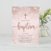 Invitation Rose Gold Parties scintillant fille Baptême Photo (Debout devant)