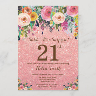 Invitation Rose Gold Parties scintillant Floral Surprise 21e 