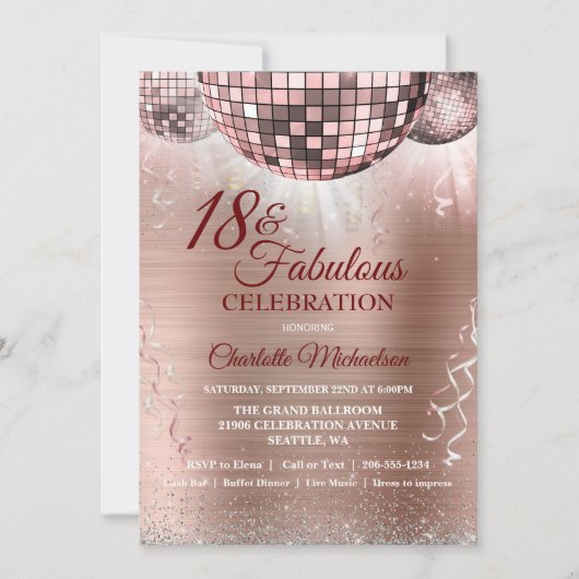 Invitation Rose Gold Parties scintillant Glam 18e anniversair (Devant)
