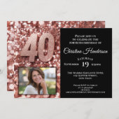 Invitation Rose Gold Parties scintillant Glam Photo 40th Birt (Devant / Derrière)