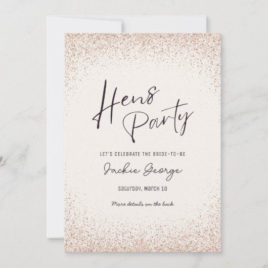 Invitation Rose Gold Parties scintillant Hens Party Invitatio (Devant)