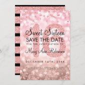 Invitation Rose Gold Parties scintillant Lights Sweet 16 Enre (Devant / Derrière)