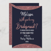 Invitation Rose Gold Parties scintillant Marine Blue Circulai (Devant / Derrière)