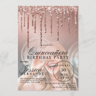 Invitation Rose Gold Parties scintillant métalliques perches 