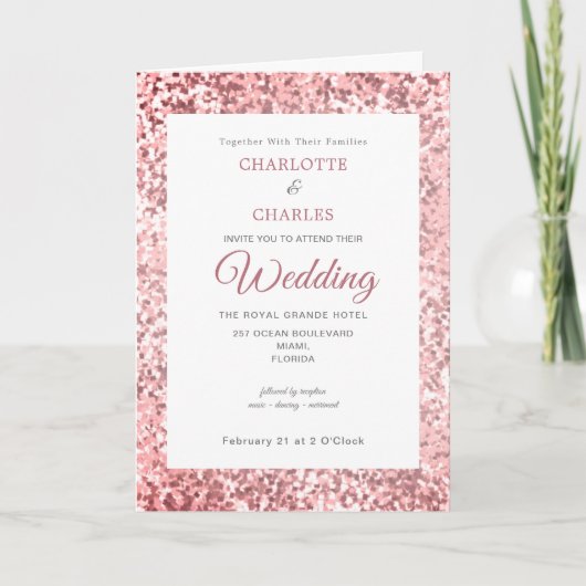 Invitation Rose Gold Parties scintillant Motif Elegant Simple (Devant)