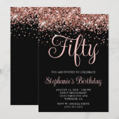 Invitation Rose Gold Parties scintillant Noir 50e anniversair (Devant / Derrière)