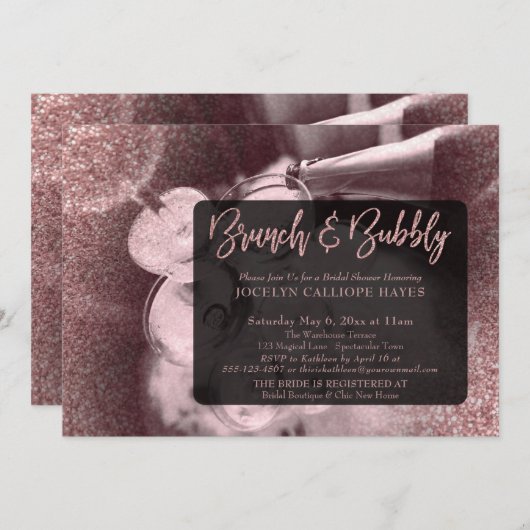 Invitation Rose Gold Parties scintillant Photo Brunch & Bubbl (Devant / Derrière)