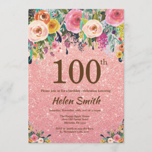 Invitation Rose Gold Parties scintillant Pink Floral 100e ann