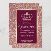 Invitation Rose Gold Parties scintillant Princesse Couronne r (Devant / Derrière)
