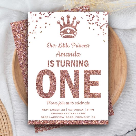 Invitation Rose Gold Parties scintillant Princesse Premier an