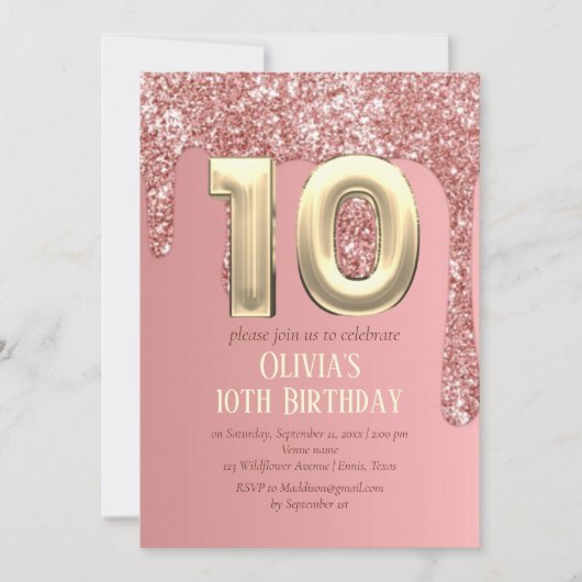 Invitation Rose Gold Parties scintillant rose fille fille 10e (Devant)