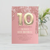Invitation Rose Gold Parties scintillant rose fille fille 10e (Debout devant)