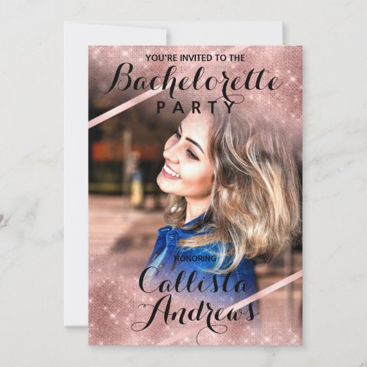 Invitation Rose Gold Parties scintillant Sequin Corner Photo (Devant)