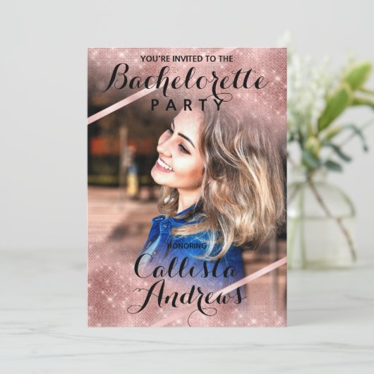 Invitation Rose Gold Parties scintillant Sequin Corner Photo (Debout devant)