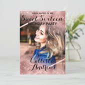 Invitation Rose Gold Parties scintillant Séquins Corners Phot (Debout devant)