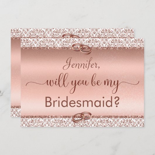 Invitation Rose Gold Parties scintillant Serez-Vous Ma Brides (Devant / Derrière)