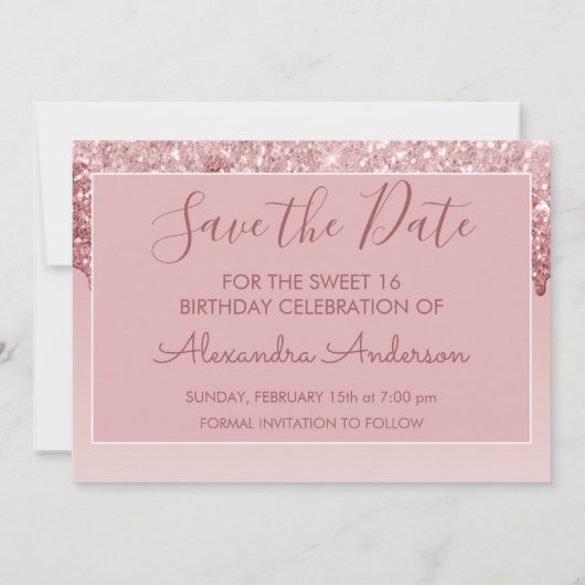 Invitation Rose Gold Parties scintillant Sweet 16 Enregistrer (Dos)