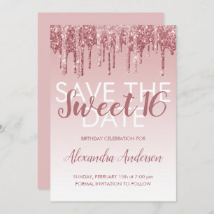 Invitation Rose Gold Parties scintillant Sweet 16 Enregistrer
