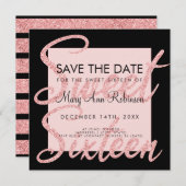 Invitation Rose Gold Parties scintillant Sweet 16 Enregistrer (Devant / Derrière)