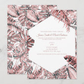 Invitation Rose Gold Parties scintillant Tropical Palm Feuill (Devant / Derrière)